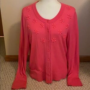 Kate Spade Silk beads pink cardigan XL